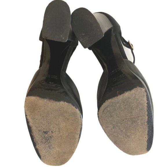 Celine Blk Leather/Suede Mary Jane’s Round Toe Chunky Heels Gold Buckle Size 37 - Picture 12 of 13